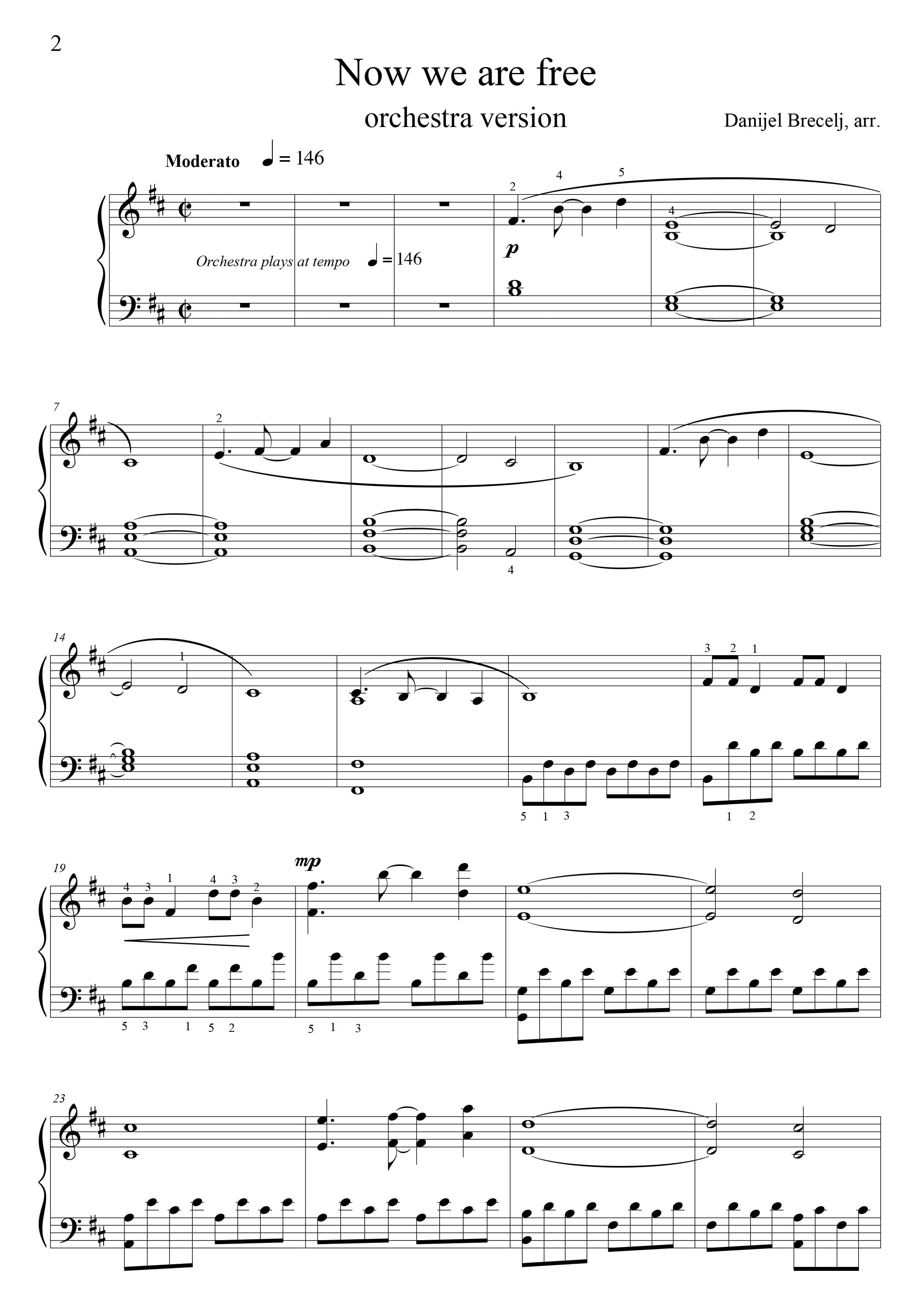 Now we are free, piano score and orchestra playback preview 2